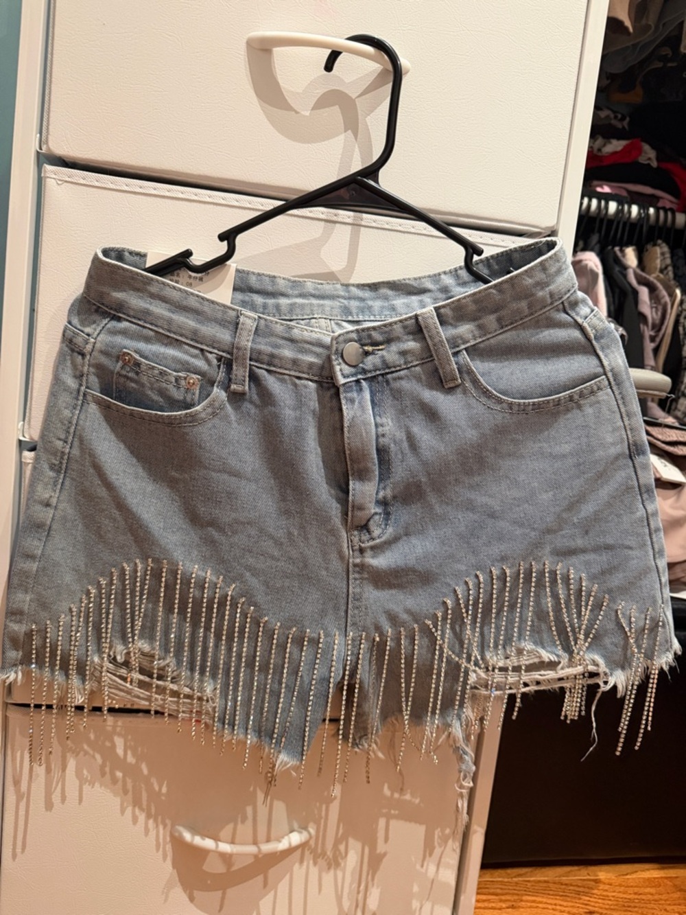 Rhinestone Fringe Light Wash Denim Shorts - Women's Jean Shorts